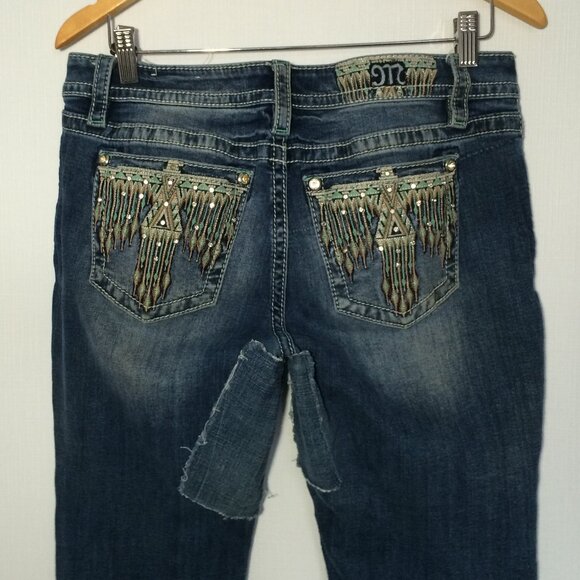 Miss Me Aztec Chloe Bootcut Womens Jeans Sz 30 Distressed Rhinestone Embroidery - Picture 1 of 11